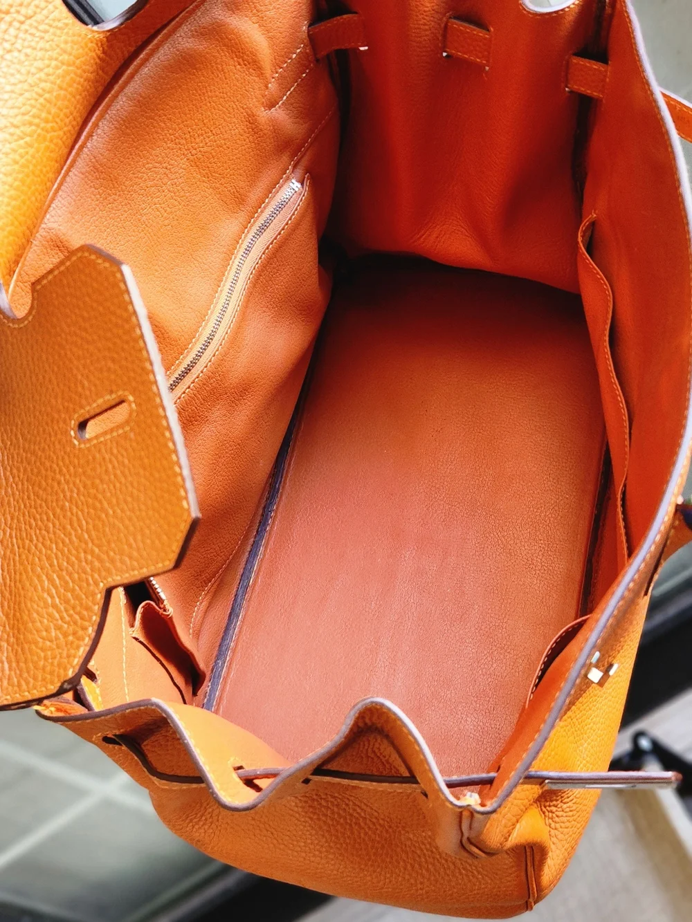 Elegant Orange Leather Tote Bag with Scarf Accent